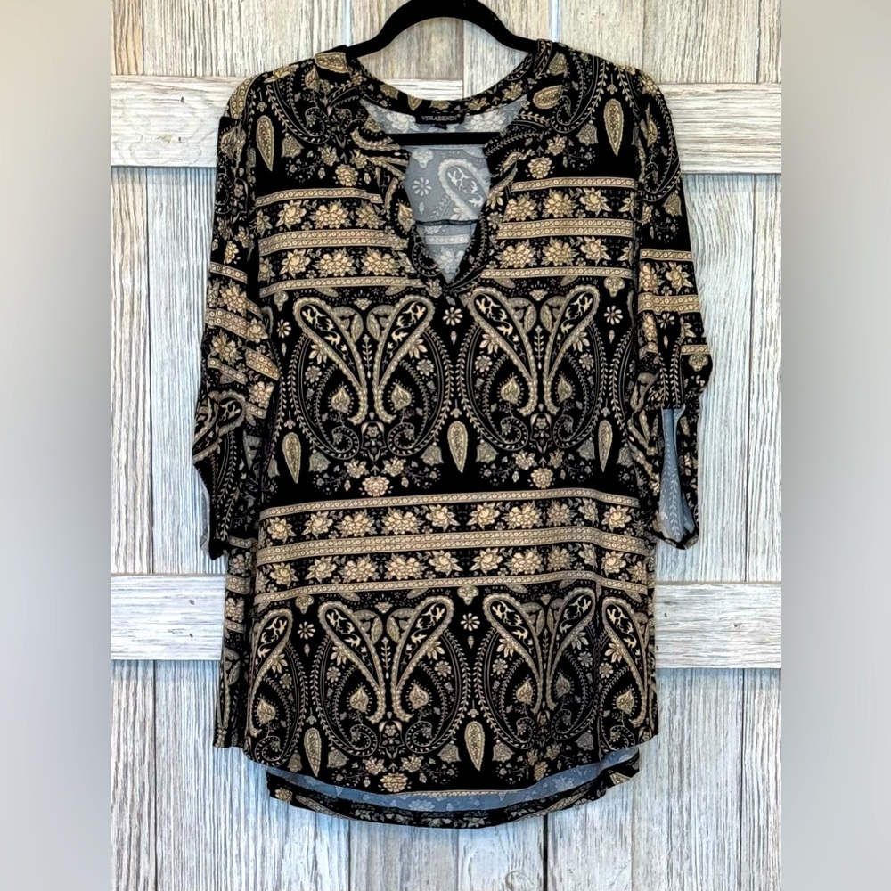 Verabendi Black & Cream Paisley Women's Top sz 2XL